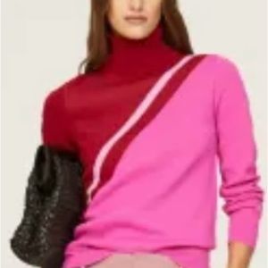 Pink and red ski-style turtleneck sweater. Size Small. Saunders